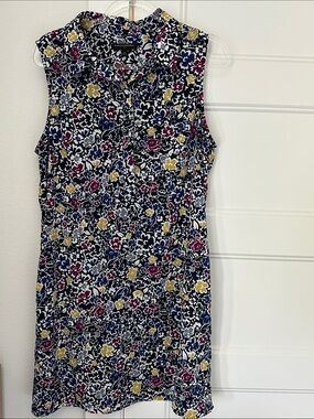 Sleeveless Floral dress - Navy, Mustard & Burgundy